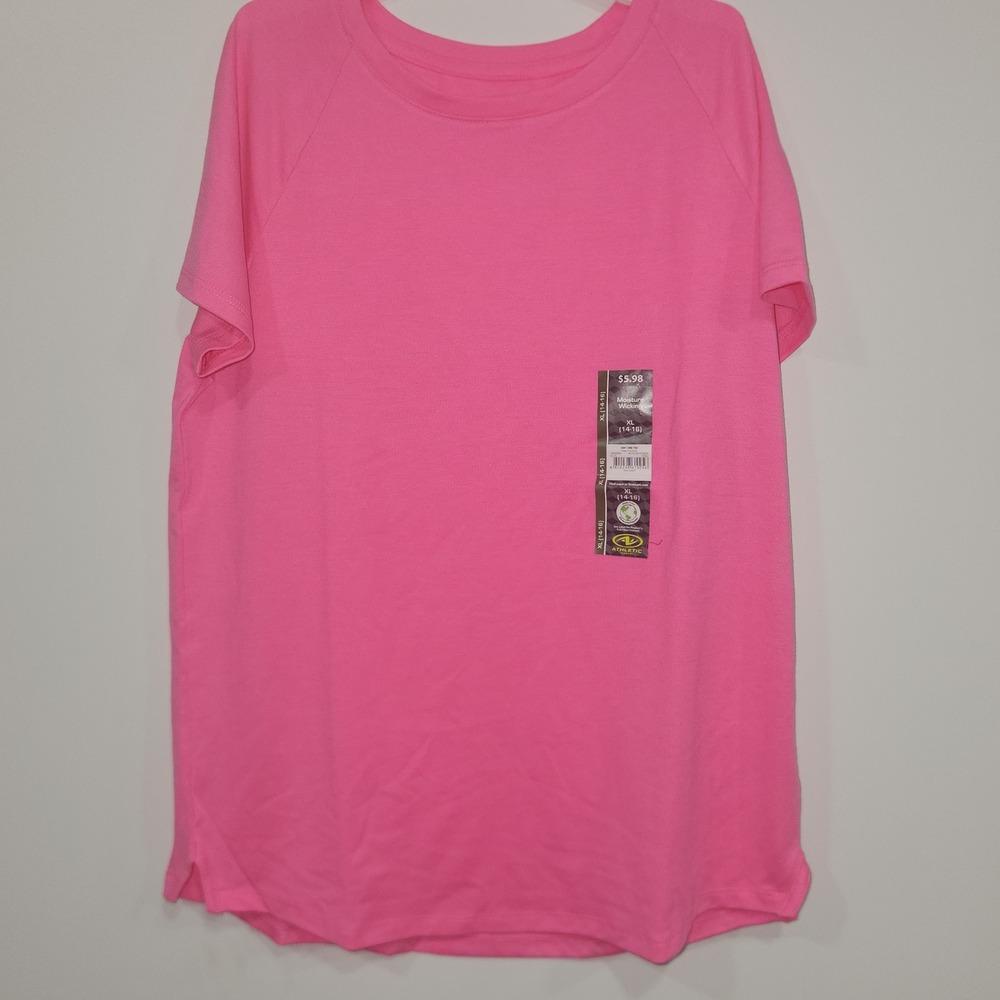Athletic Works Girls Pink Short Sleeve Moisture‎ Wicking Activewear Tee Shirt XL